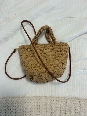 J. Crew Woven Straw Crossbody Tote Bag in Tan
